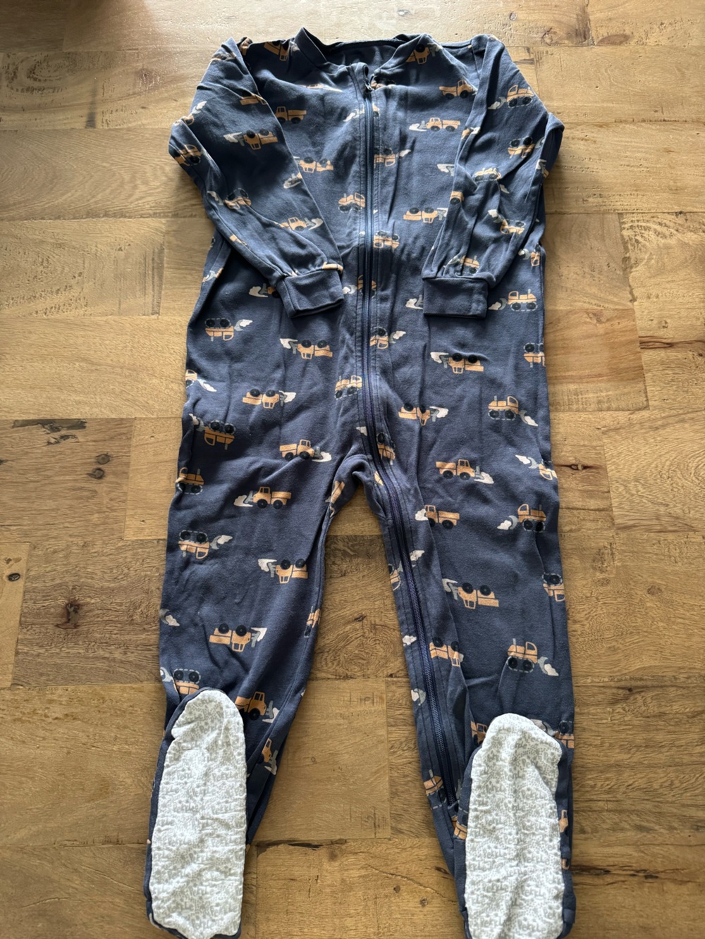 Pekkle Kids Navy Blue One-Piece Pajama with Construction Truck Print size 4